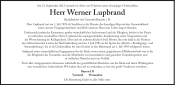 Traueranzeige von Werner Lupbrand von Süddeutsche Zeitung