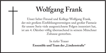 Traueranzeige von Wolfgang Frank von Süddeutsche Zeitung