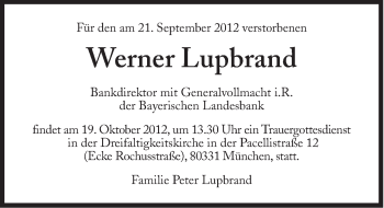 Traueranzeige von Werner Lupbrand von Süddeutsche Zeitung