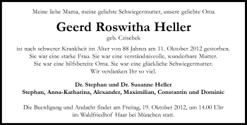 Traueranzeige von Geerd Roswitha Heller von Süddeutsche Zeitung