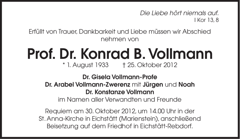  Traueranzeige für Konrad Vollmann vom 27.10.2012 aus Süddeutsche Zeitung