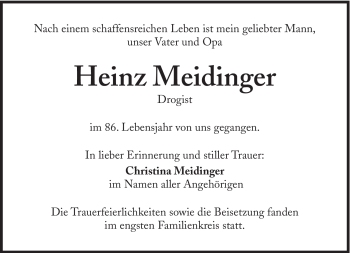 Traueranzeige von Heinz Meidinger von Süddeutsche Zeitung