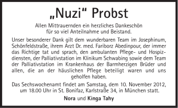 Traueranzeige von Nuzi Probst von Süddeutsche Zeitung