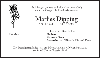Traueranzeige von Marlies Dipping von Süddeutsche Zeitung