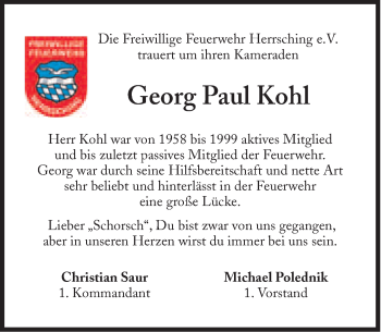 Traueranzeige von Georg Paul Kohl von Süddeutsche Zeitung