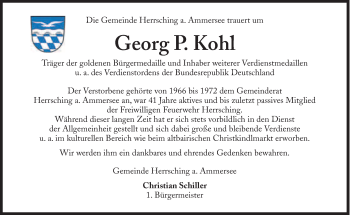 Traueranzeige von Georg Kohl von Süddeutsche Zeitung