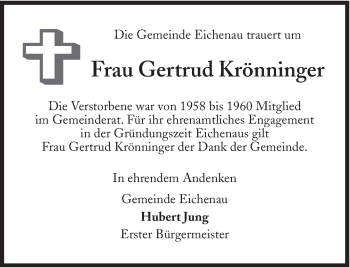 Traueranzeige von Gertrud Krönninger von Süddeutsche Zeitung