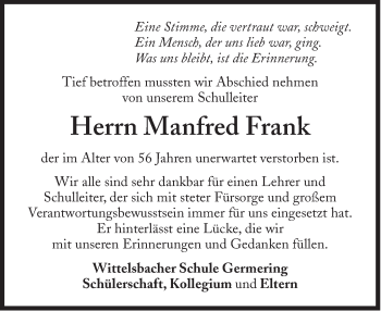 Traueranzeige von Manfred Frank von Süddeutsche Zeitung