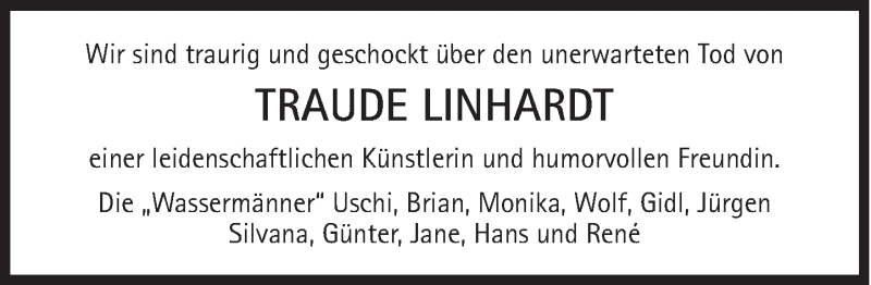  Traueranzeige für Traude Linhardt vom 14.11.2012 aus Süddeutsche Zeitung