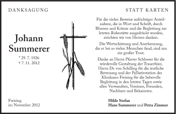 Traueranzeige von Johann Summerer von Süddeutsche Zeitung