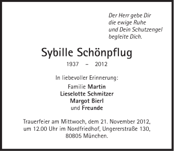 Traueranzeige von Sybille Schönpflug von Süddeutsche Zeitung