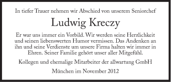 Traueranzeige von Ludwig Kreczy von Süddeutsche Zeitung