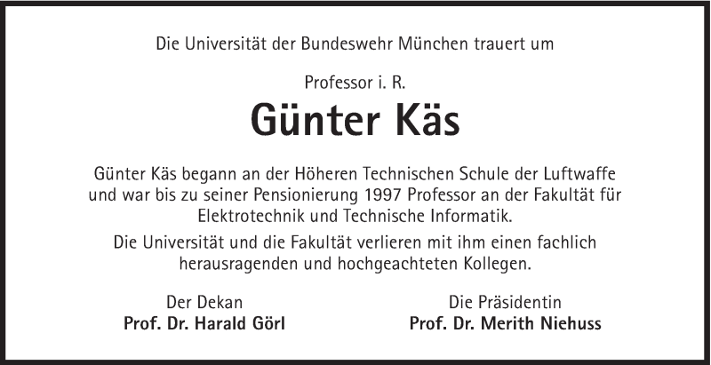  Traueranzeige für Günter Käs vom 23.11.2012 aus Süddeutsche Zeitung