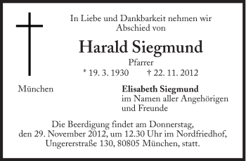 Traueranzeige von Harald Siegmund von Süddeutsche Zeitung