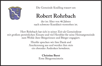 Traueranzeige von Robert Rohrbach von Süddeutsche Zeitung