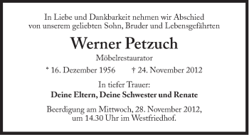 Traueranzeige von Werner Petzuch von Süddeutsche Zeitung