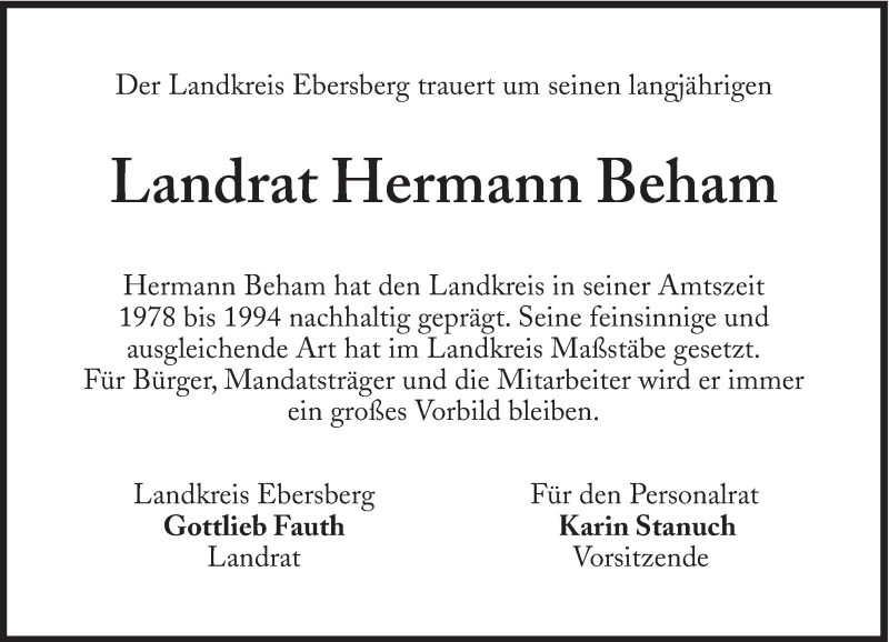  Traueranzeige für Hermann Beham vom 07.12.2012 aus Süddeutsche Zeitung