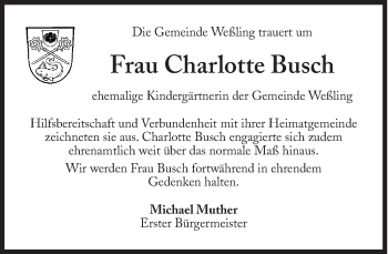 Traueranzeige von Charlotte Busch von Süddeutsche Zeitung