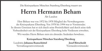 Traueranzeige von Hermann Beham von Süddeutsche Zeitung