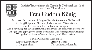 Traueranzeige von Gudrun König von Süddeutsche Zeitung