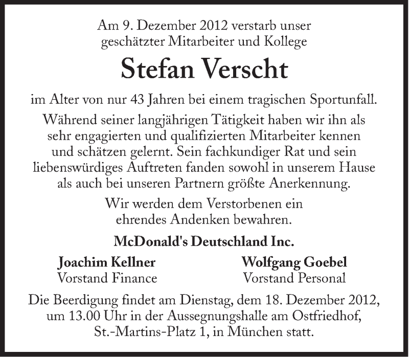  Traueranzeige für Stefan Verscht vom 15.12.2012 aus Süddeutsche Zeitung