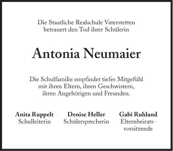 Traueranzeige von Antonia Neumaier von Süddeutsche Zeitung