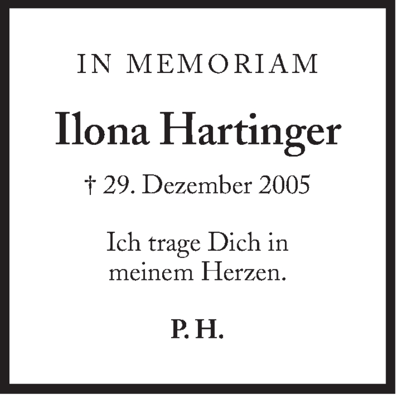  Traueranzeige für Ilona Hartinger vom 29.12.2012 aus Süddeutsche Zeitung