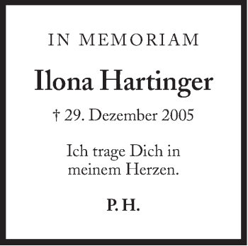 Traueranzeige von Ilona Hartinger von Süddeutsche Zeitung