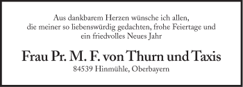 Traueranzeige von Prinzessin  von Thurn und Taxis von Süddeutsche Zeitung