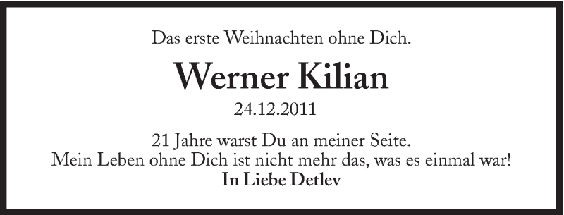  Traueranzeige für Werner Kilian vom 24.12.2012 aus Süddeutsche Zeitung