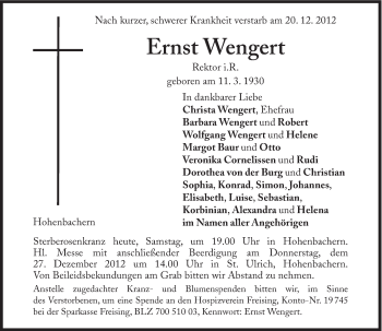 Traueranzeige von Ernst Wengert von Süddeutsche Zeitung