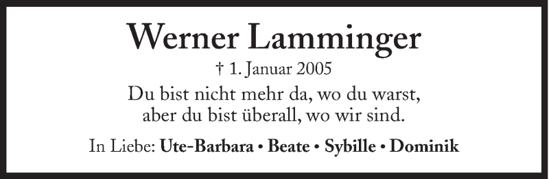  Traueranzeige für Werner Lamminger vom 31.12.2012 aus Süddeutsche Zeitung