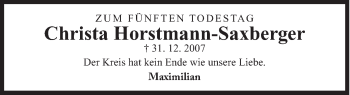 Traueranzeige von Christa Horstmann-Saxberger von Süddeutsche Zeitung