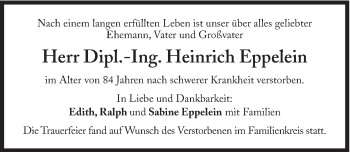 Traueranzeige von Heinrich Eppelein von Süddeutsche Zeitung