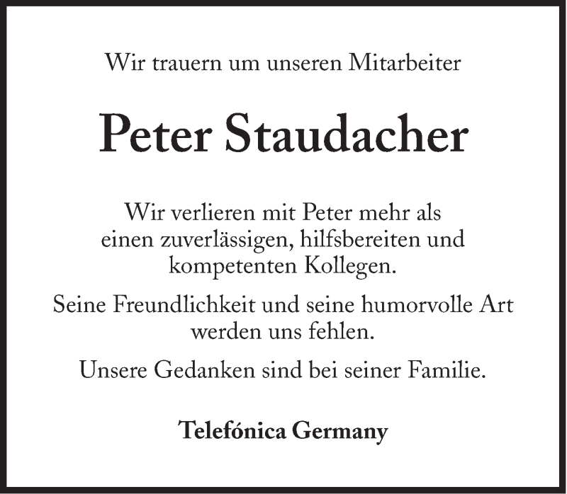  Traueranzeige für Peter Staudacher vom 05.01.2013 aus Süddeutsche Zeitung
