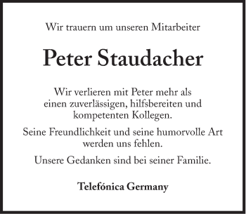 Traueranzeige von Peter Staudacher von Süddeutsche Zeitung