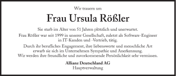 Traueranzeige von Ursula Rößler von Süddeutsche Zeitung