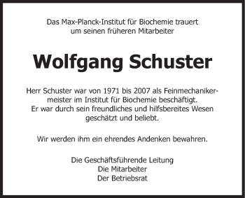 Traueranzeige von Wolfgang Schuster von Süddeutsche Zeitung