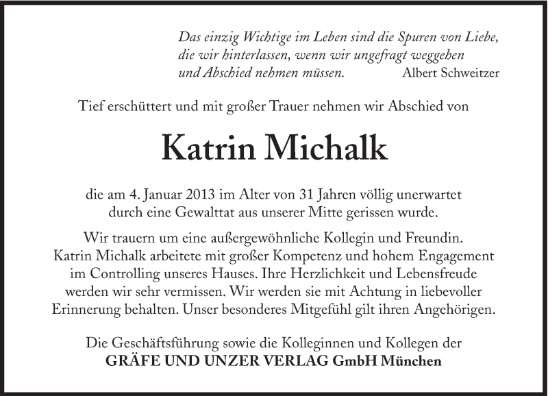  Traueranzeige für Katrin Michalk vom 09.01.2013 aus Süddeutsche Zeitung