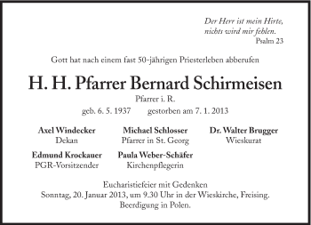 Traueranzeige von Bernard Schirmeisen von Süddeutsche Zeitung