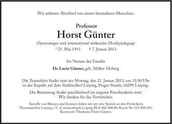 Traueranzeige von Horst Günter von Süddeutsche Zeitung