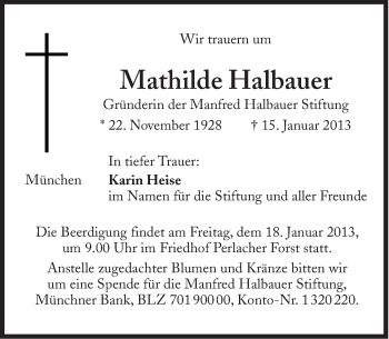 Traueranzeige von Mathilde Halbauer von Süddeutsche Zeitung