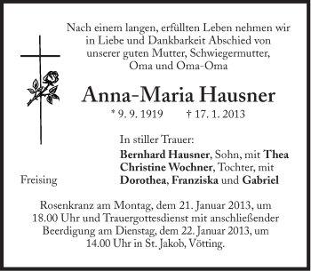Traueranzeige von Anna-Maria Hausner von Süddeutsche Zeitung