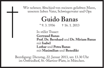 Traueranzeige von Guido Banas von Süddeutsche Zeitung