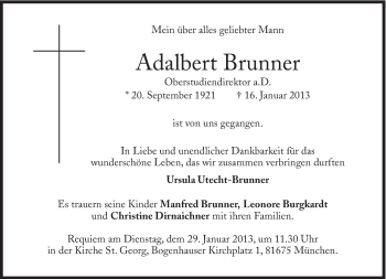 Traueranzeige von Adalbert Brunner von Süddeutsche Zeitung