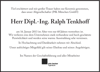 Traueranzeige von Ralph Tenkhoff von Süddeutsche Zeitung