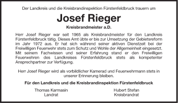 Traueranzeige von Josef Rieger von Süddeutsche Zeitung