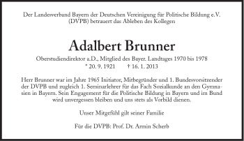 Traueranzeige von Adalbert Brunner von Süddeutsche Zeitung