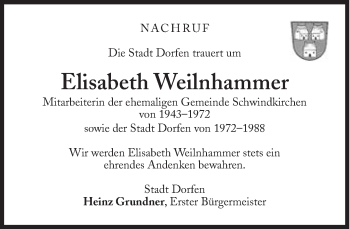 Traueranzeige von Elisabeth Weilnhammer von Süddeutsche Zeitung