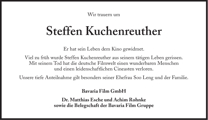  Traueranzeige für Steffen Kuchenreuther vom 23.01.2013 aus Süddeutsche Zeitung